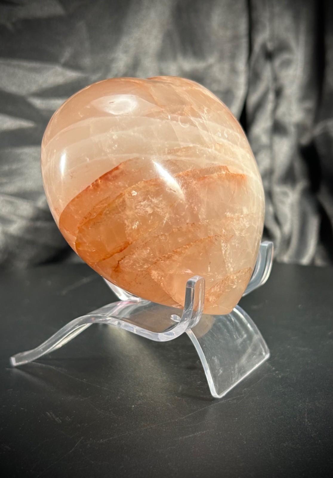 3.63″ Hematoid Quartz Heart Carving With Acrylic Stand 1lb 1.2oz