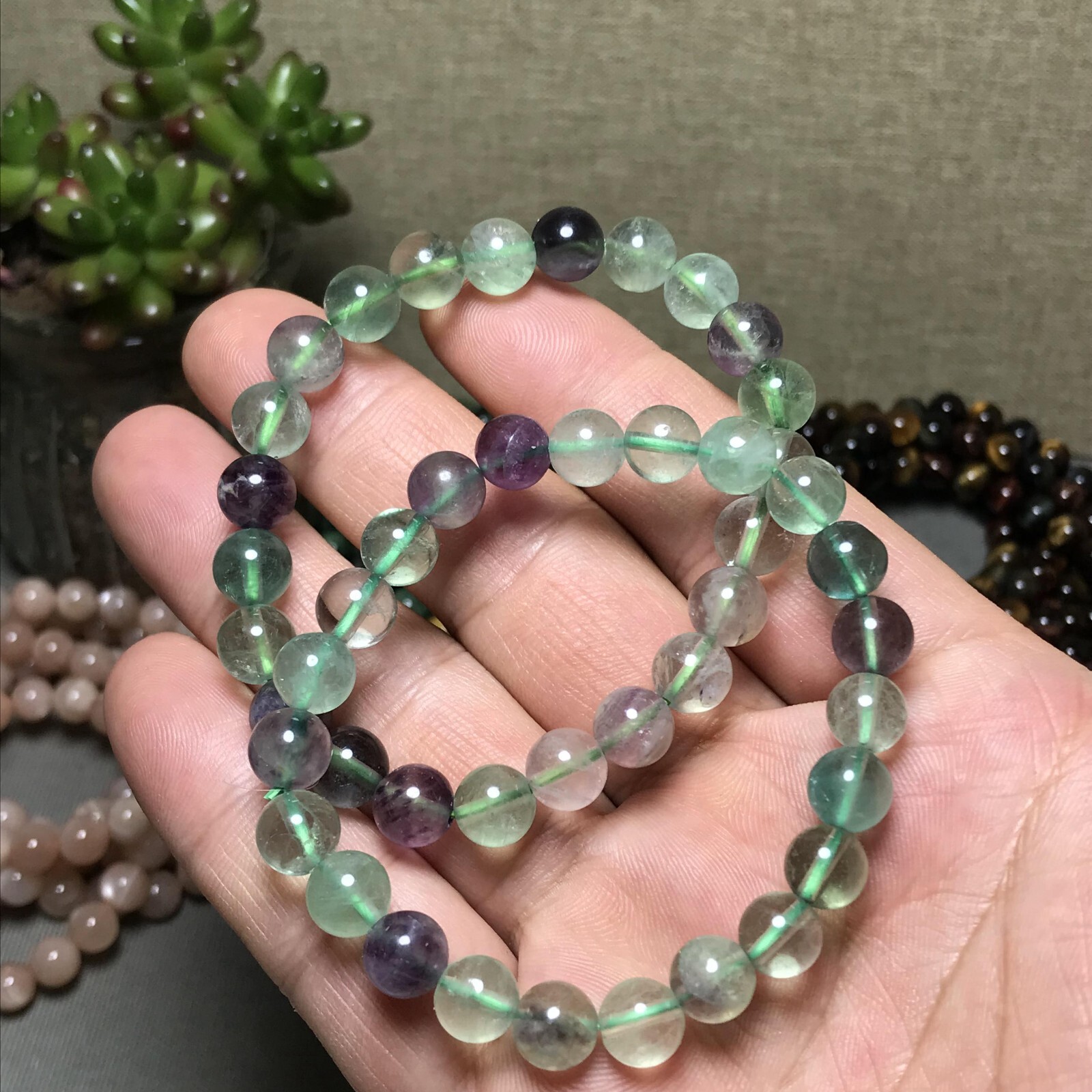 5Pcs Wholesal Natural Polish Green Fluorite crystal bracelets ball 8mm