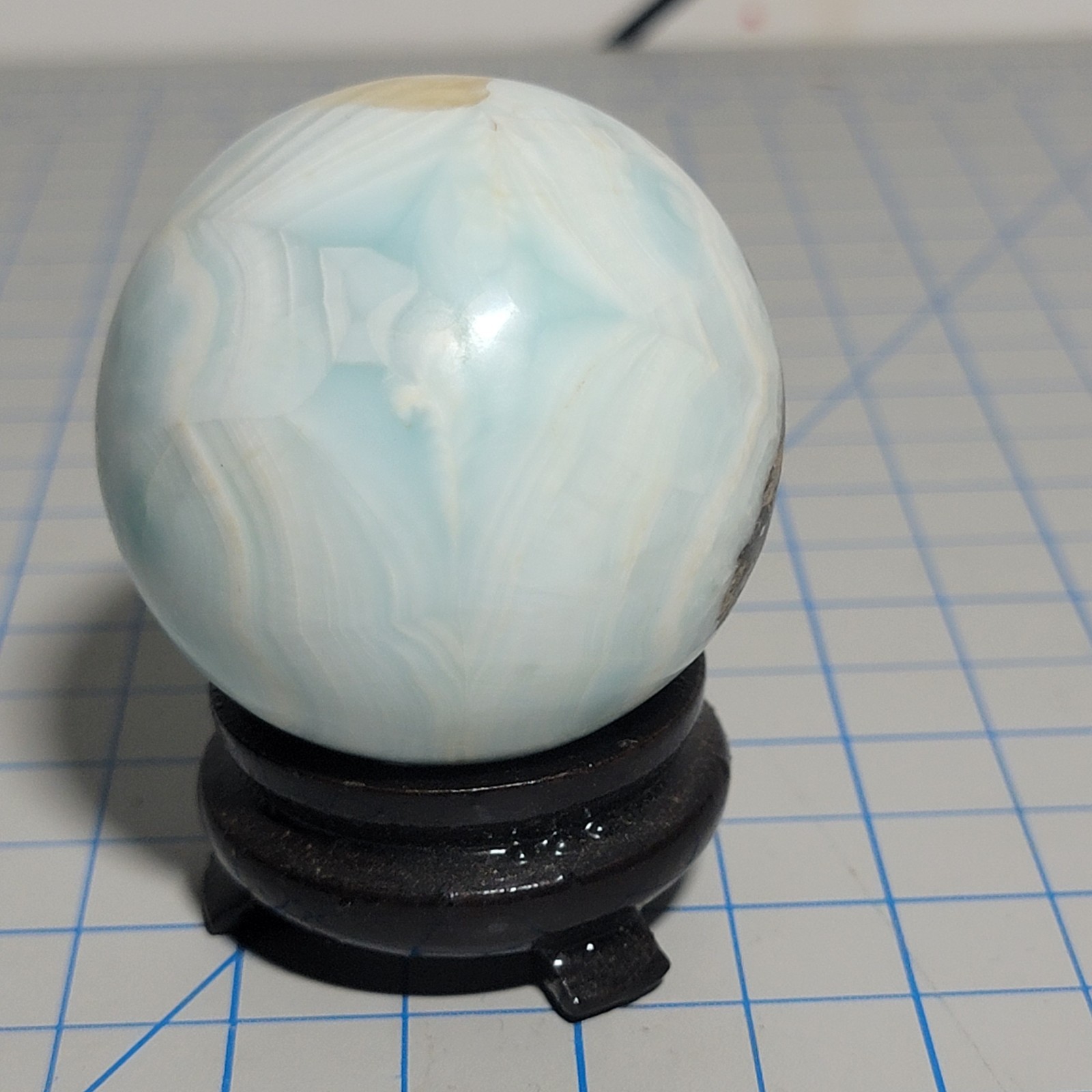 50mm Natural Dominican Larimar Polished Sphere w/Matrix Wooden Stand Included