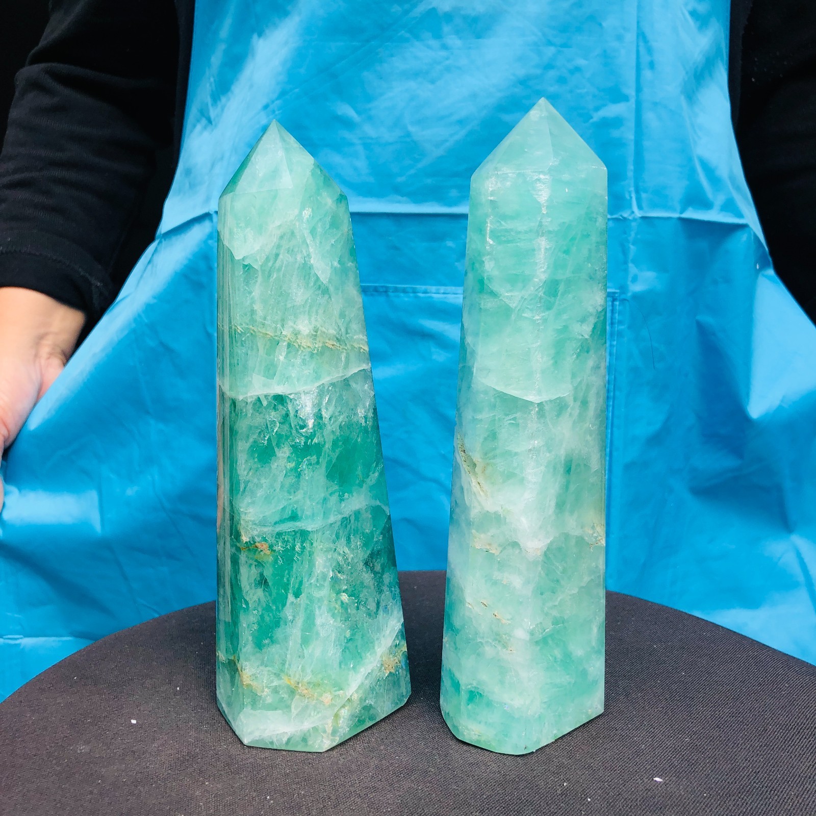 4.42LB 2Pcs Natural Colourful Fluorite Obelisk Quartz Crystal Tower Healing