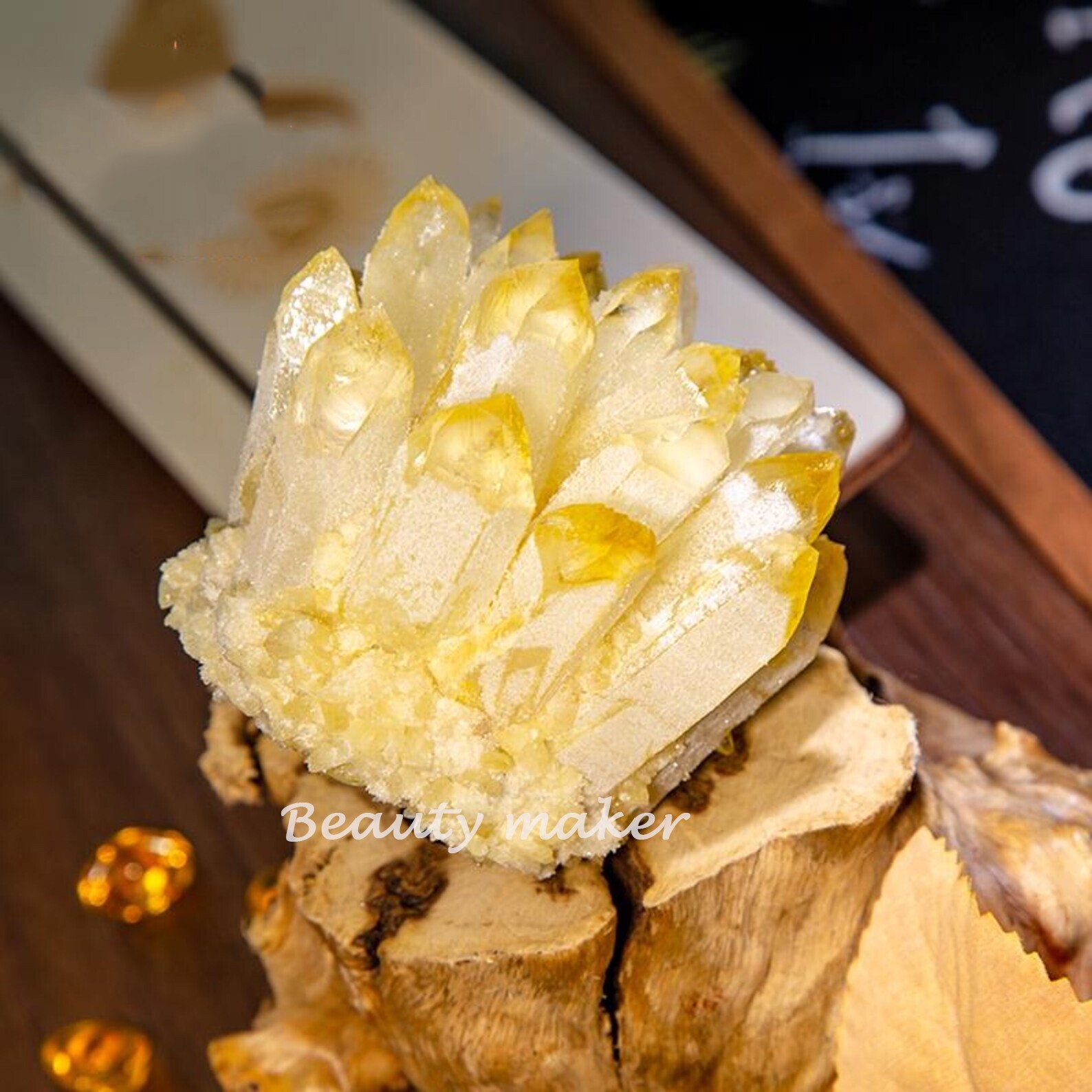 300g Natural Citrine Quartz Geode Cluster Yellow Crystal Collection Home Decor