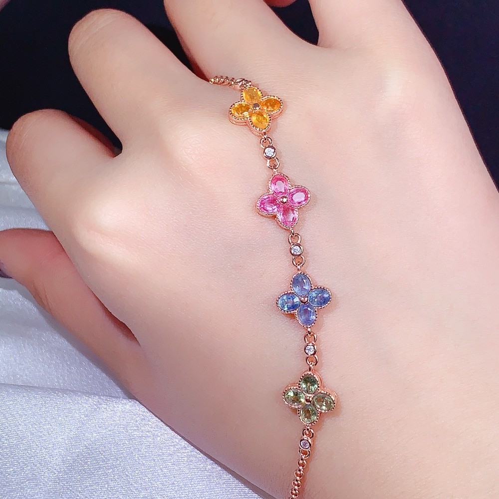 Natural Sapphire Gemstone Emerald bracelet Jewelry S925 Silver Plated 18K Gold
