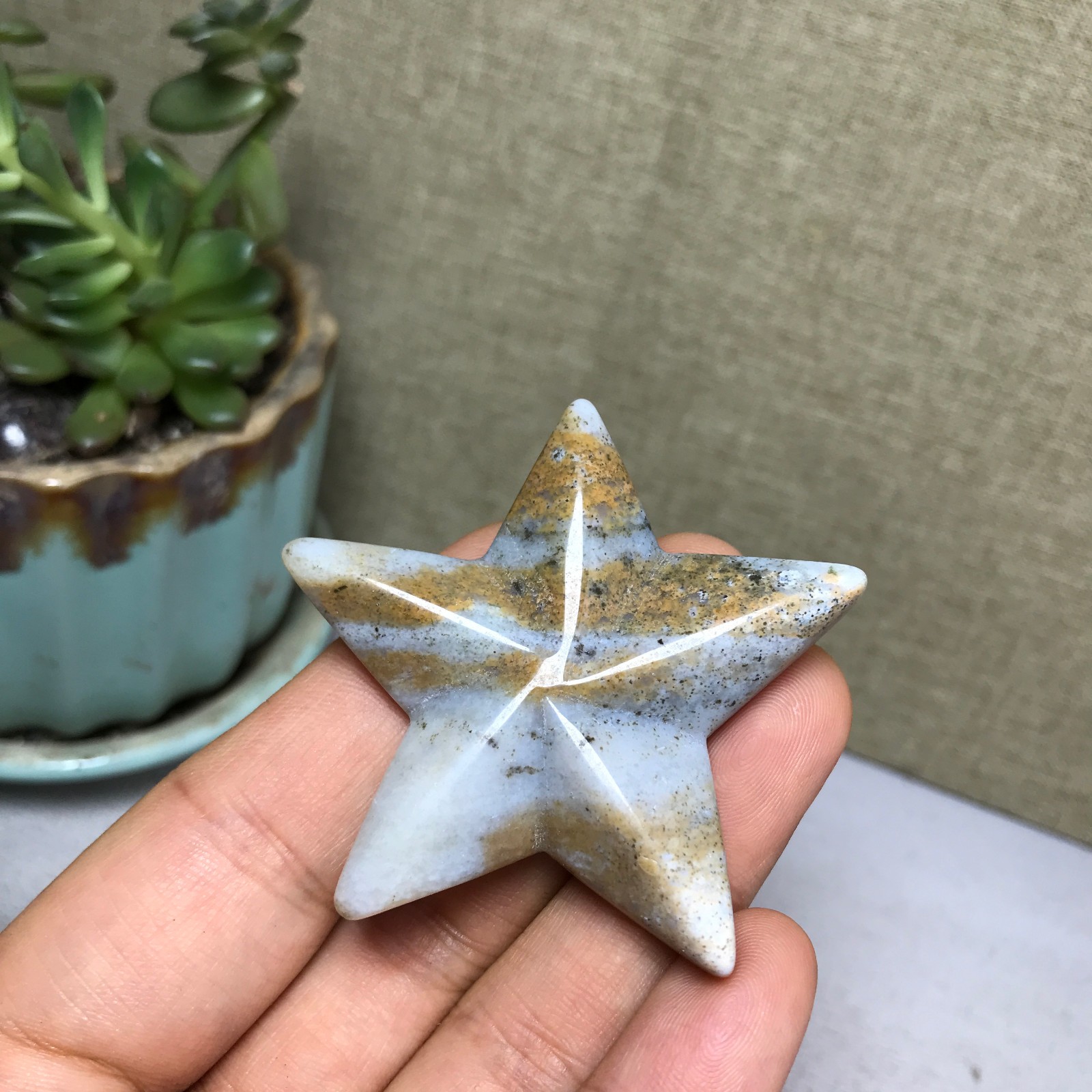 50mm Natural Ocean Jasper Hand carved five-pointed star specimens 25g A5246