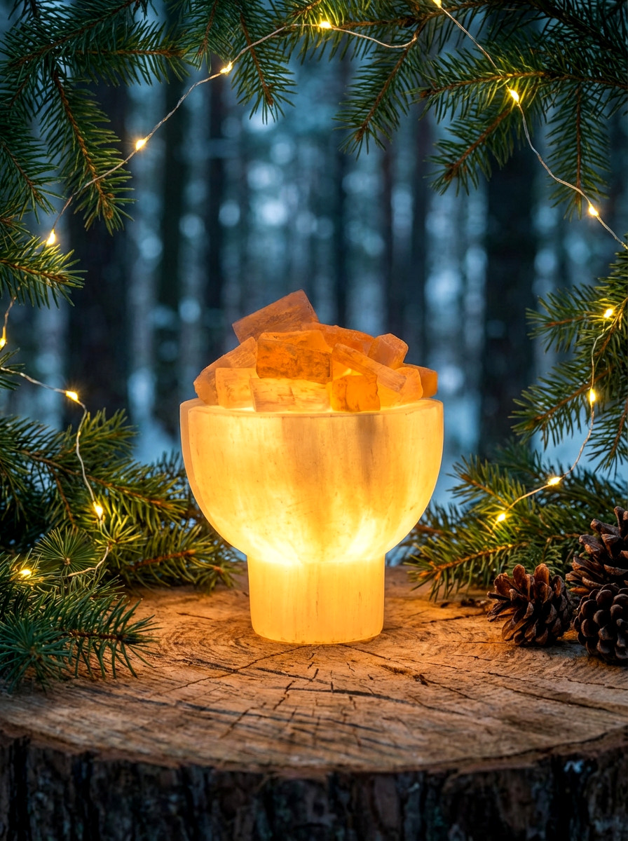 Selenite lamp white and peach from Morocco