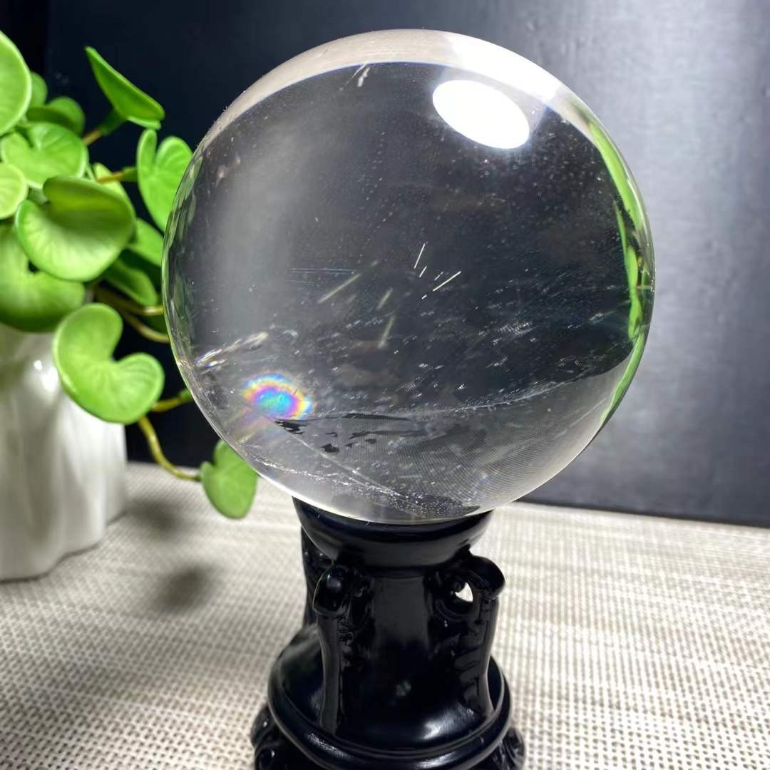 86mm Natural Rainbow White Quartz Sphere Energy Crystal Ball Reiki Decor
