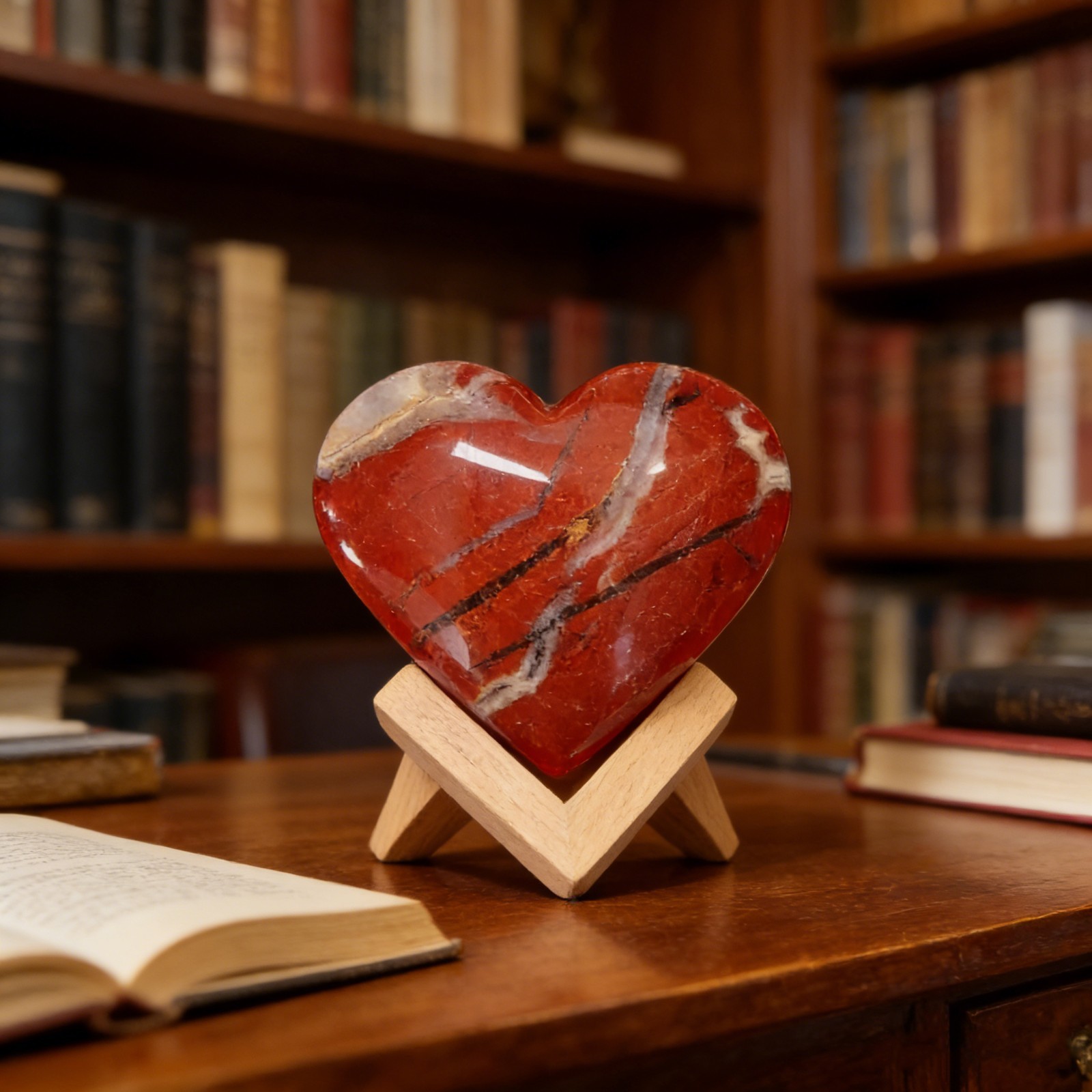 Natural Red Jasper Heart Love Carved Palm Stone Healing Crystal Home Decor