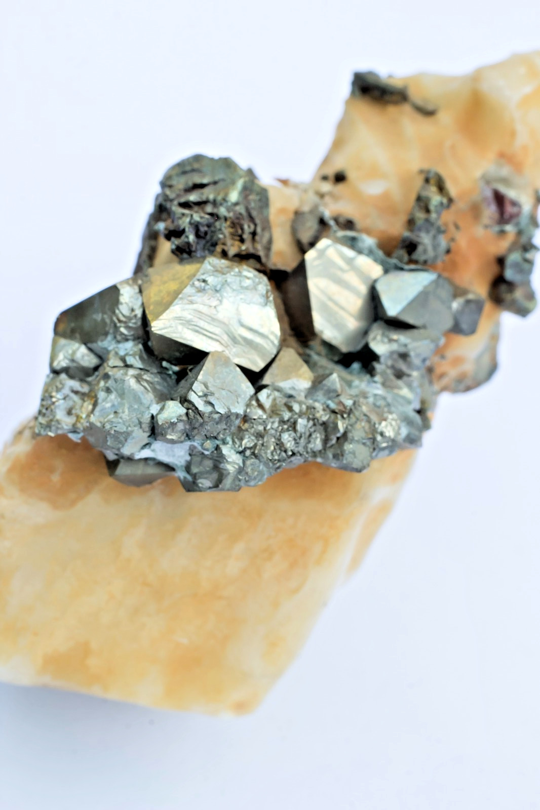 Pyrite on Calcite: Cornwall iron Mines, Lehigh Co., Pennsylvania