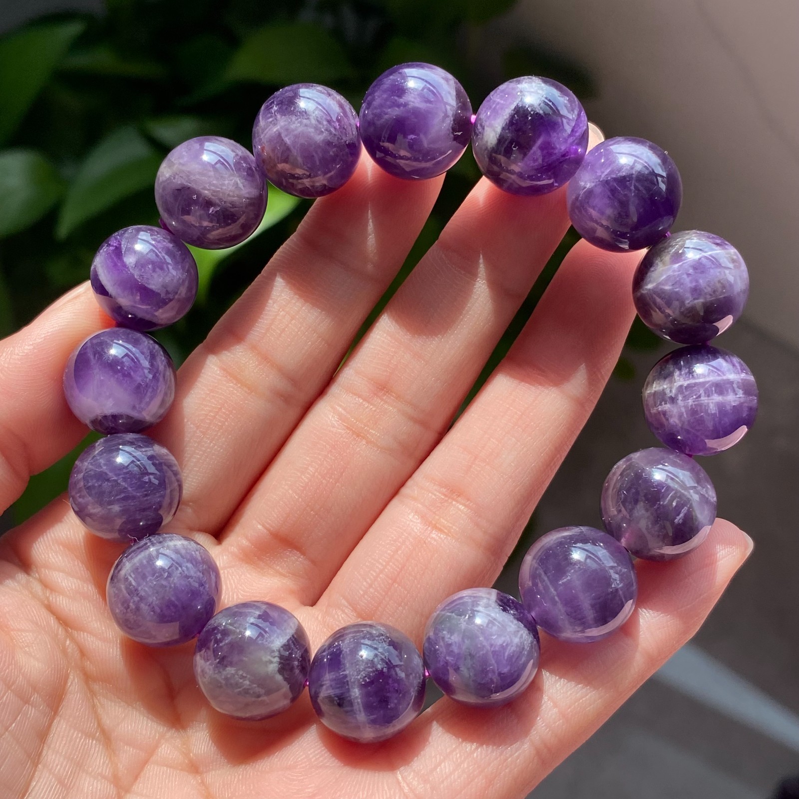 14mm Natural Rare Purple Amethyst Crystal Beads Bracelet 2045