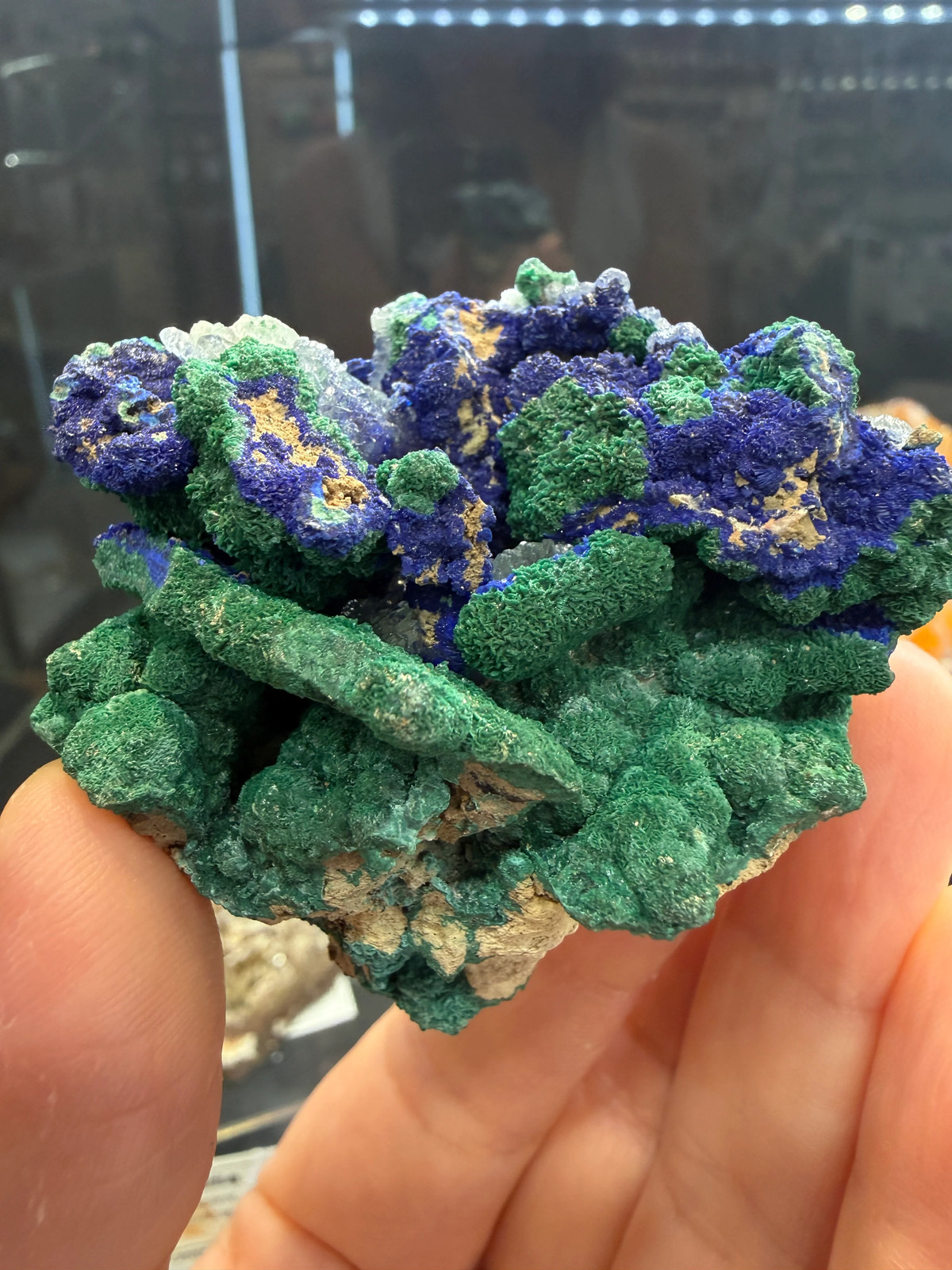 Azurite, Malachite ps Selenite, Calcite- Apex Mine, Washington County, Utah, USA