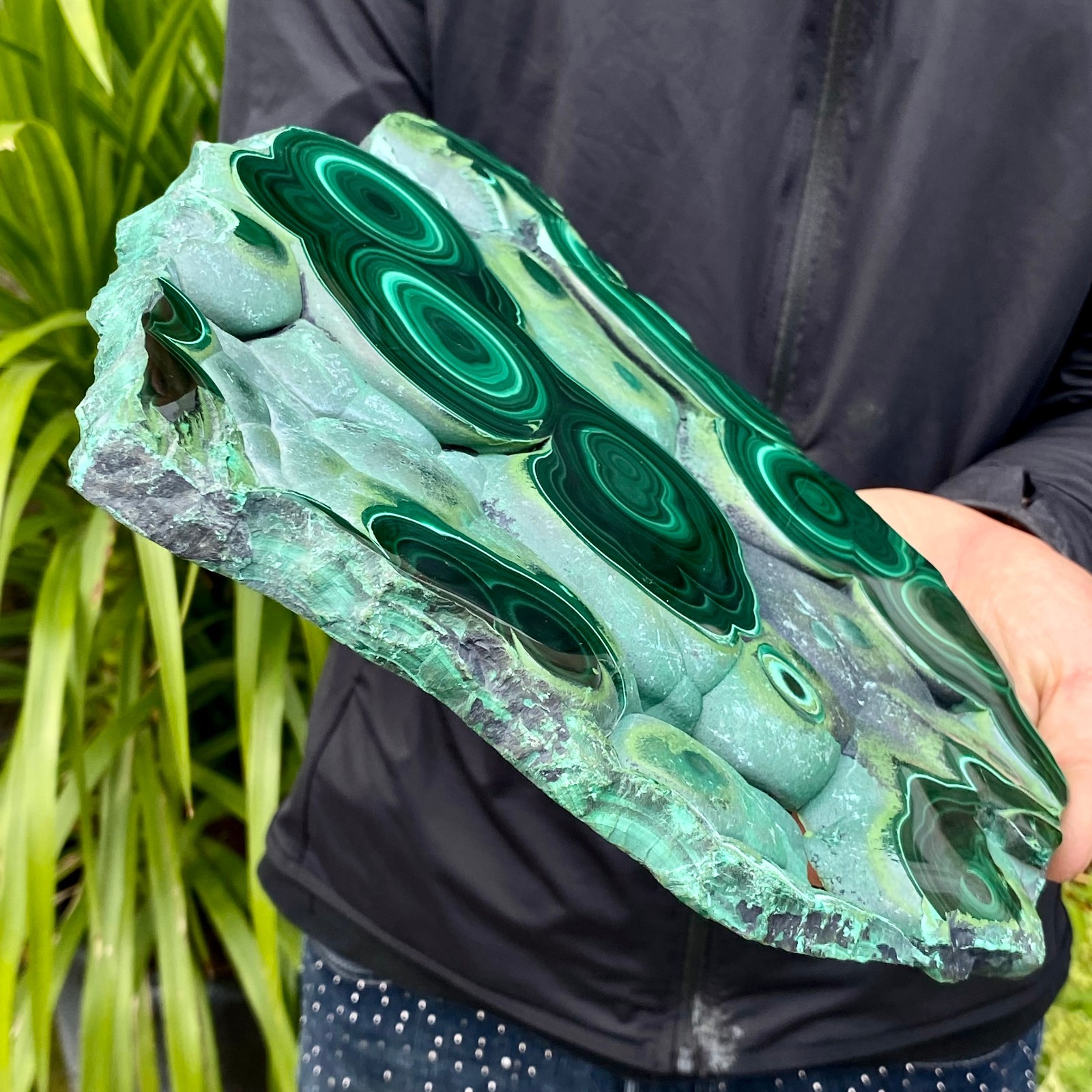 4.67LB Natural malachite slice quartz crystal luster mineral specimen