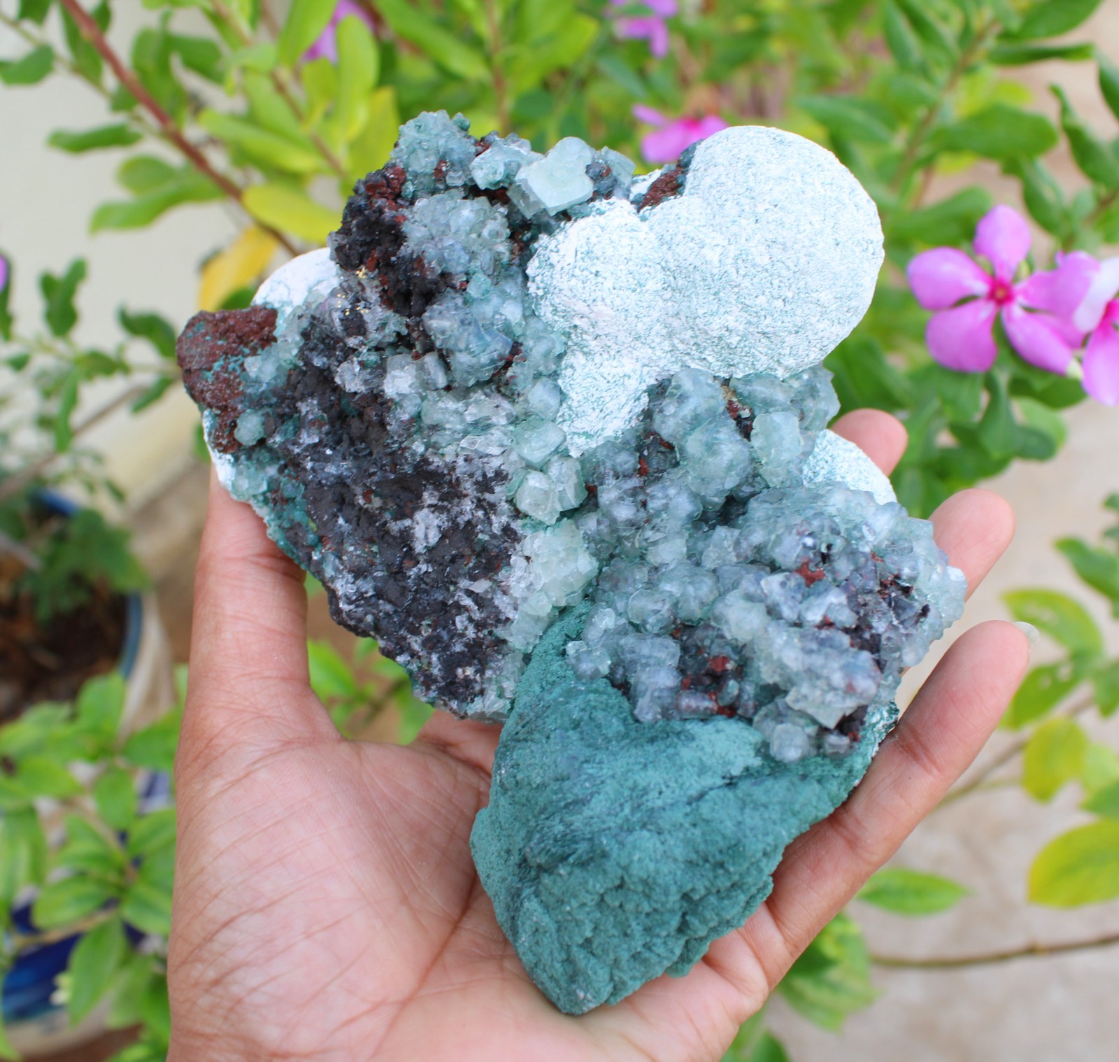 JULGOLDITE w/ GREEN APOPHYLLITE CRYSTAL , STILBITE ON MATRIX MINERALS SPECIMEN