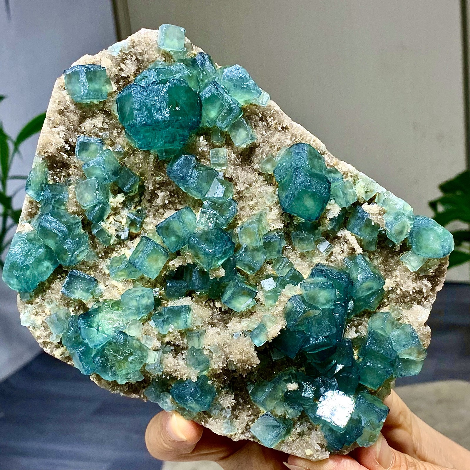 1.92LB Rare transparent green cubic fluorite mineral crystal sample/China