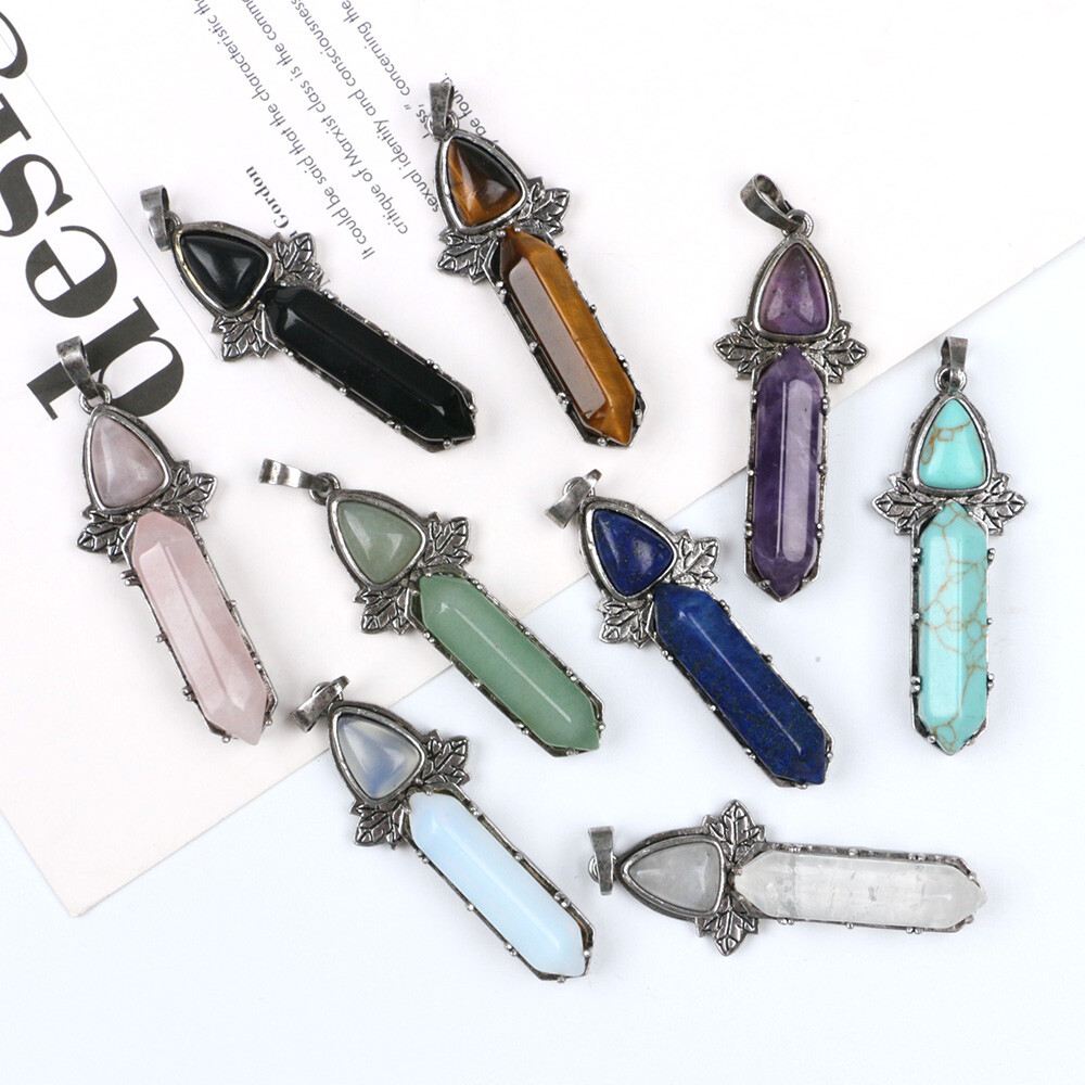 Natural Chakra Crystal Double Point Hexagonal Cone Column Wand Pendant Triangle