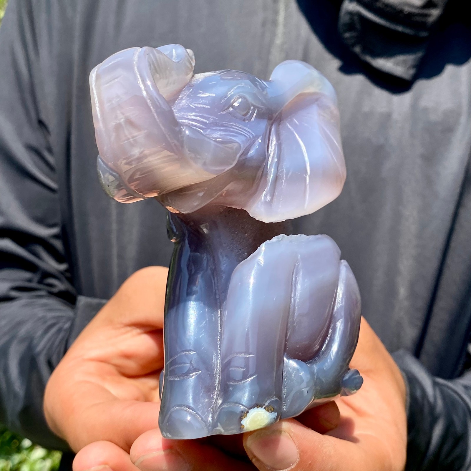 1.1LB Natural agate carved crystal elephant realistic crystal therapy
