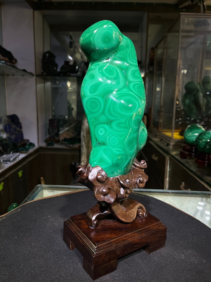 7.3LB Natural glossy Malachite transparent cluster rough mineral sample+base