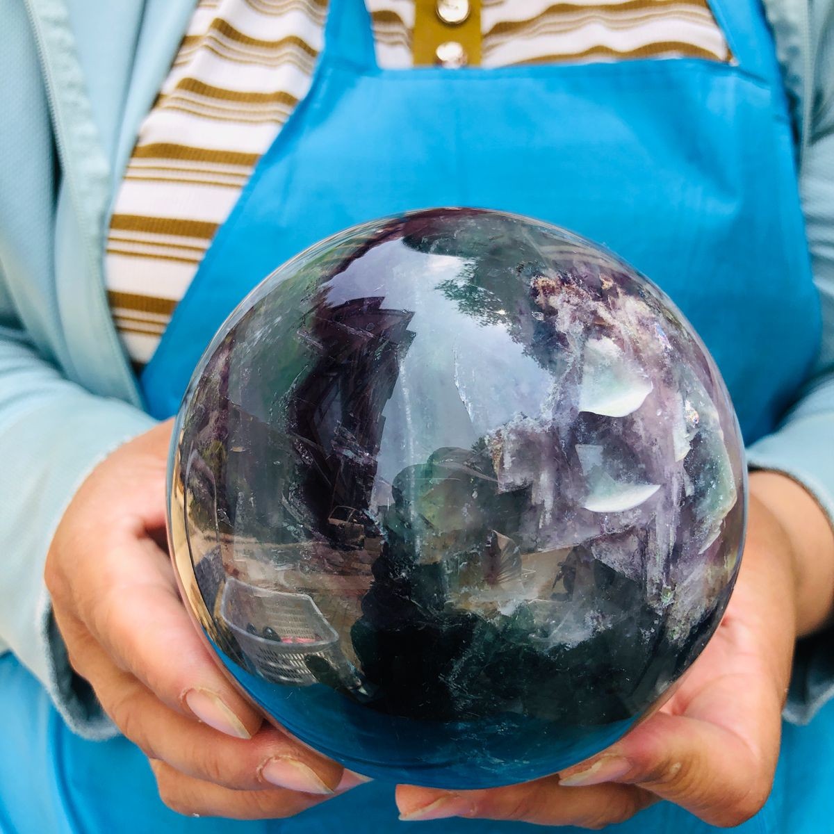 4.24 LB Natural Rainbow Fluorite Sphere Collectible Decor Healing Stone 5503