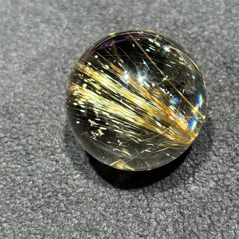 40.3mm Top Natural Clear Gold Quartz Rutilated Sphere Hair Crystal Ball Healing