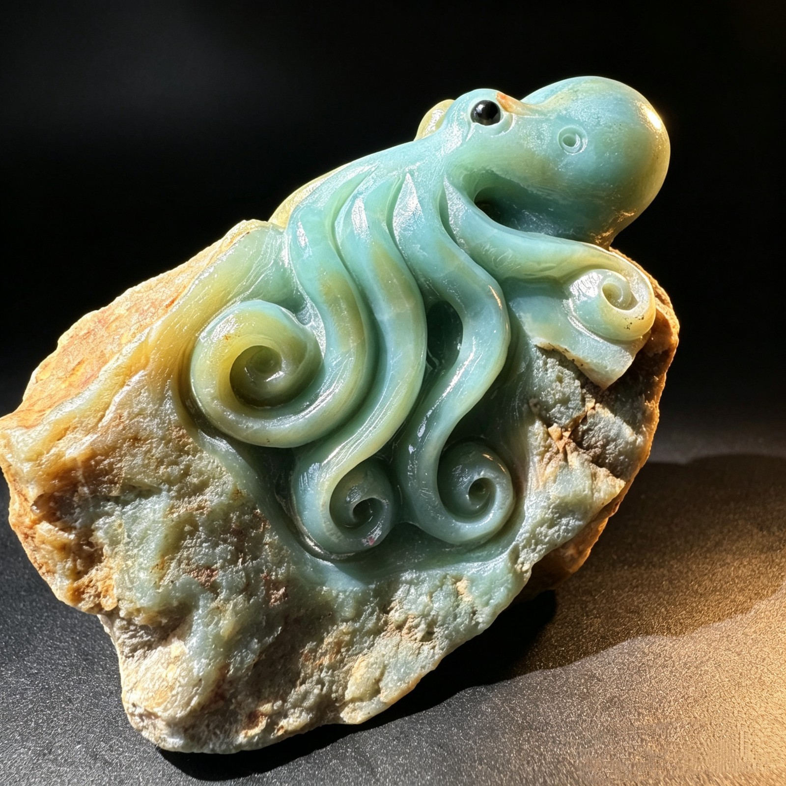 682 g Large Amazonite Octopus Statue Hand Carved Collectible Crystal Stone Art