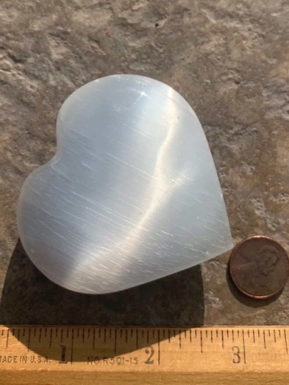 Selenite Heart PUFFY Carved Crystal Healing Meditation Chakras Cleansing 2.5″