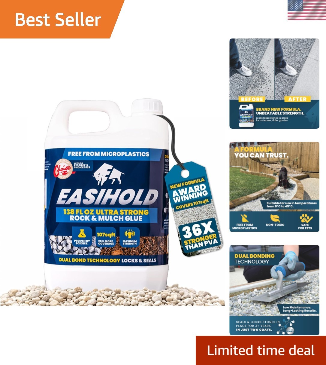 Easihold 1 Gallon Rock Glue – Non-Toxic Gravel Binder for Lasting Landscapes