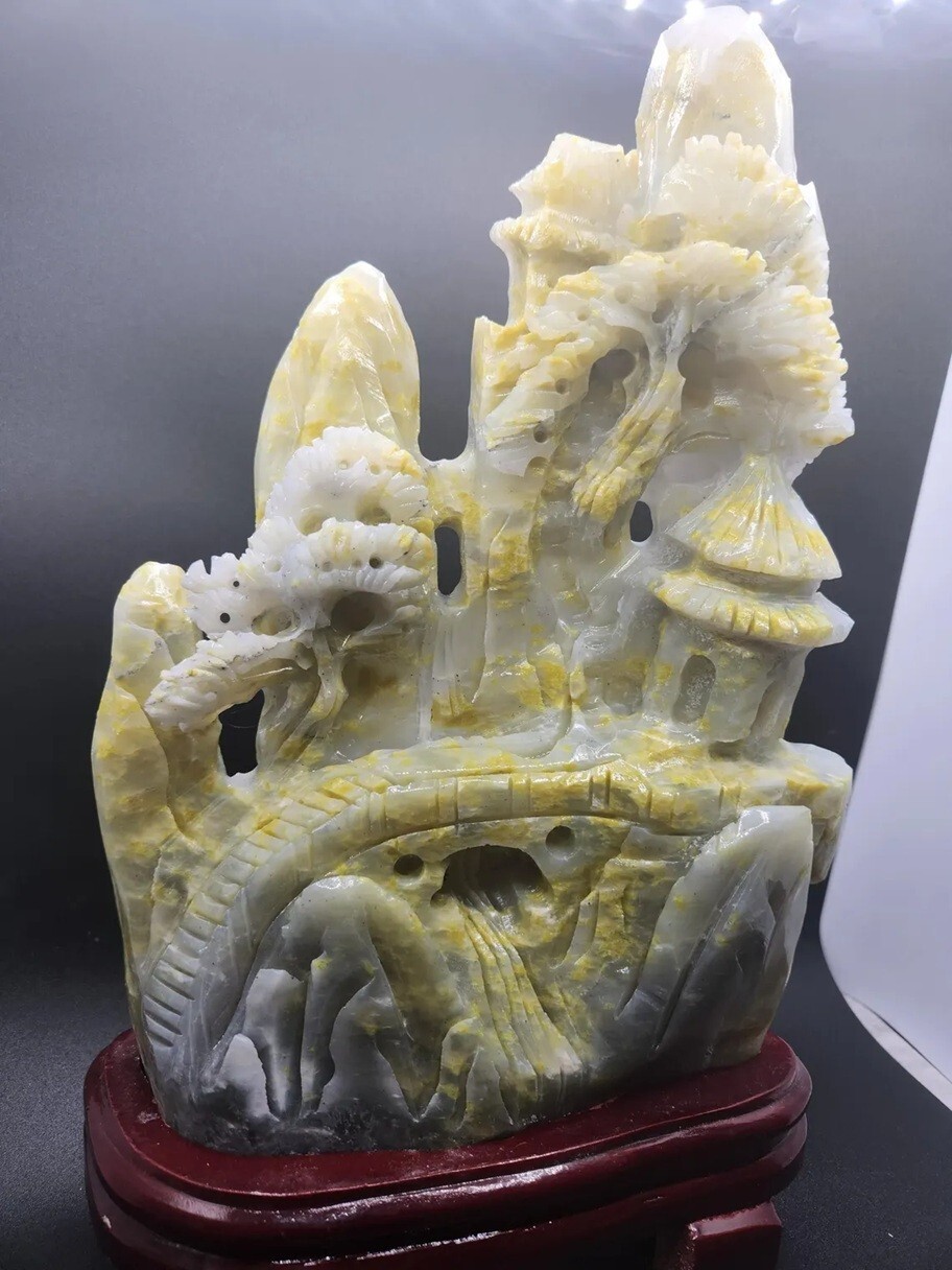 Large Scenic Display Natural Jade Crystal Carving – Chinese Landscape Village