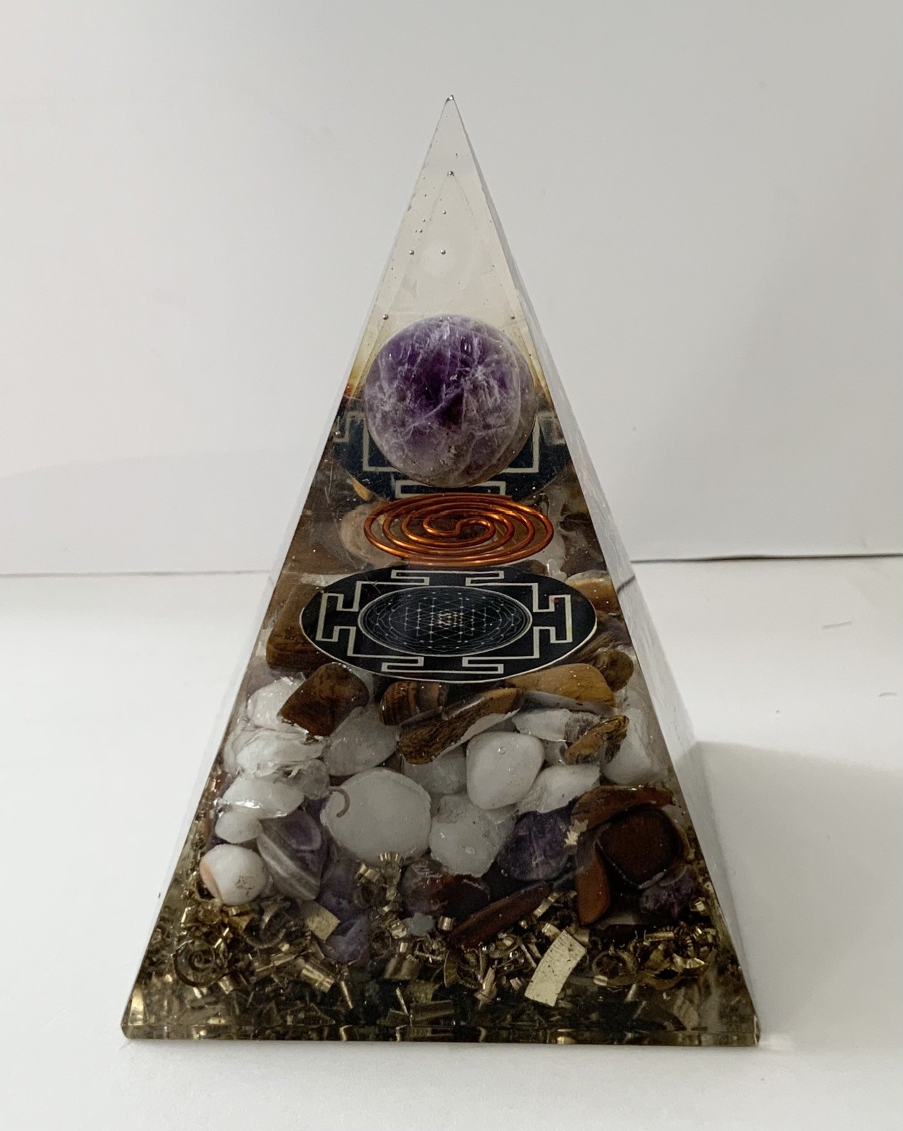 Crystal Gem Pyramid Meditation Healing Home Office Art Decor Figurine Orgonite