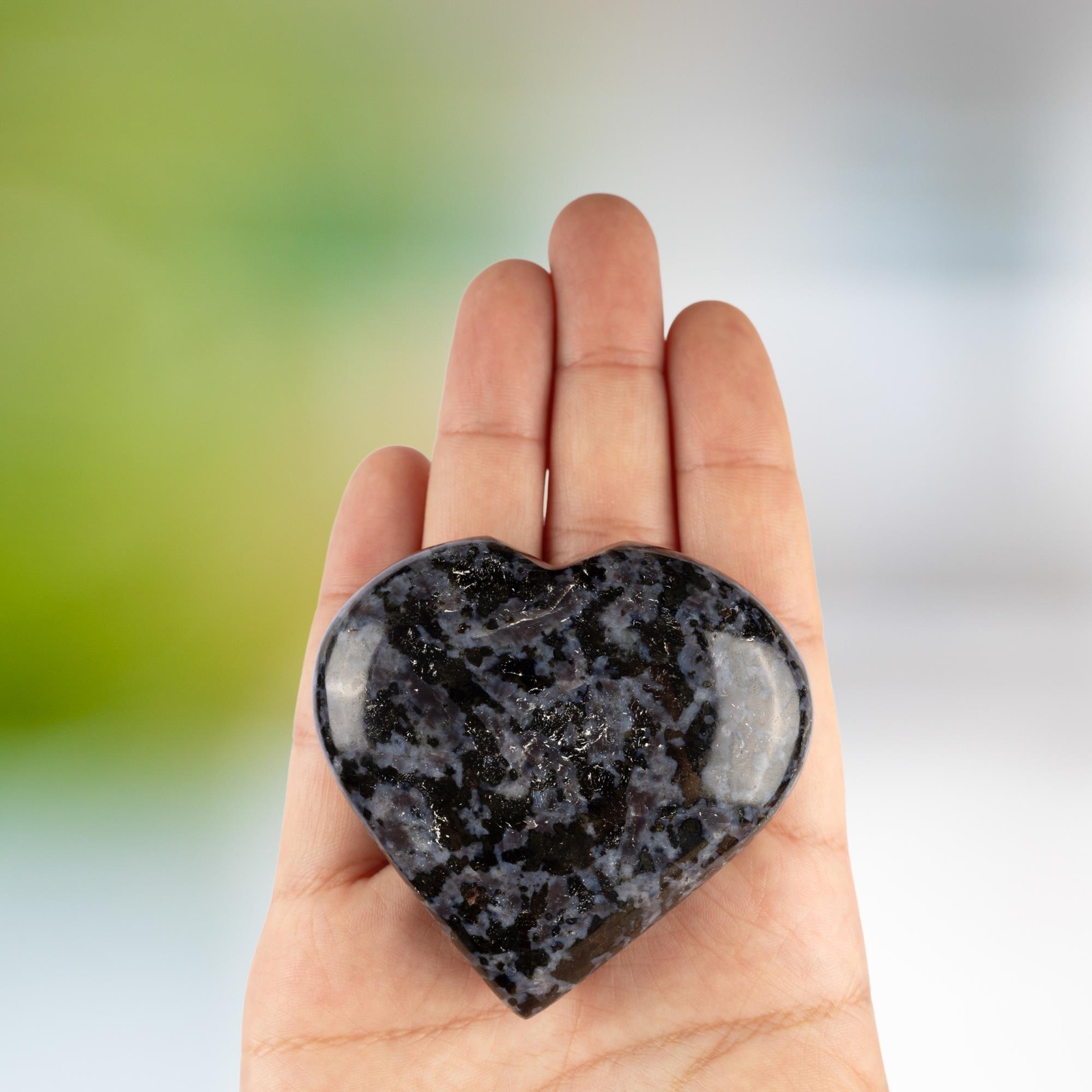 Indigo Gabbro Heart Shape Crystal Palm Stone, Polished Stone, Spiritual Gift