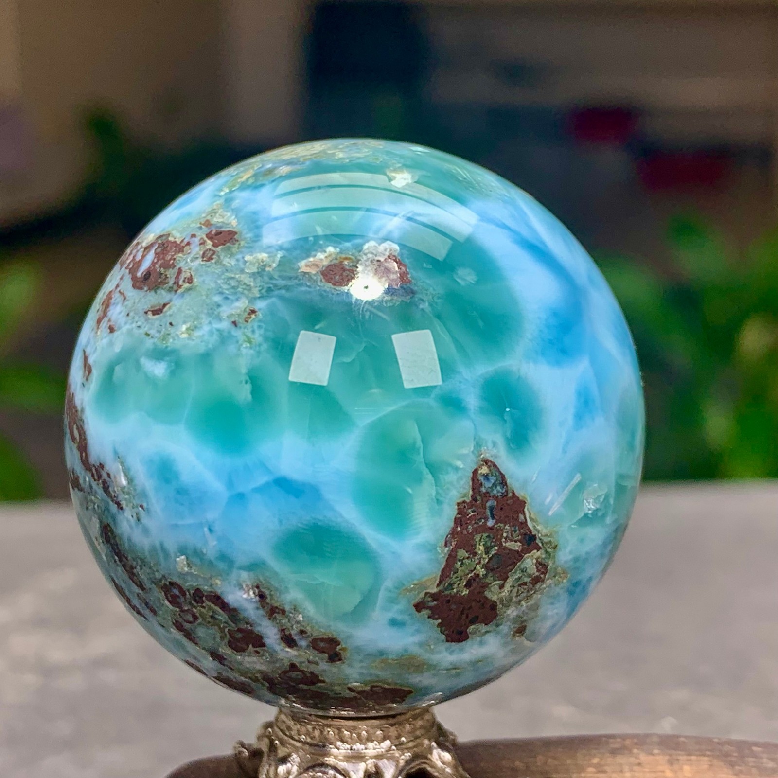 104G Natural larimar Gorgeous rough Crystal Sphere Ball Healing