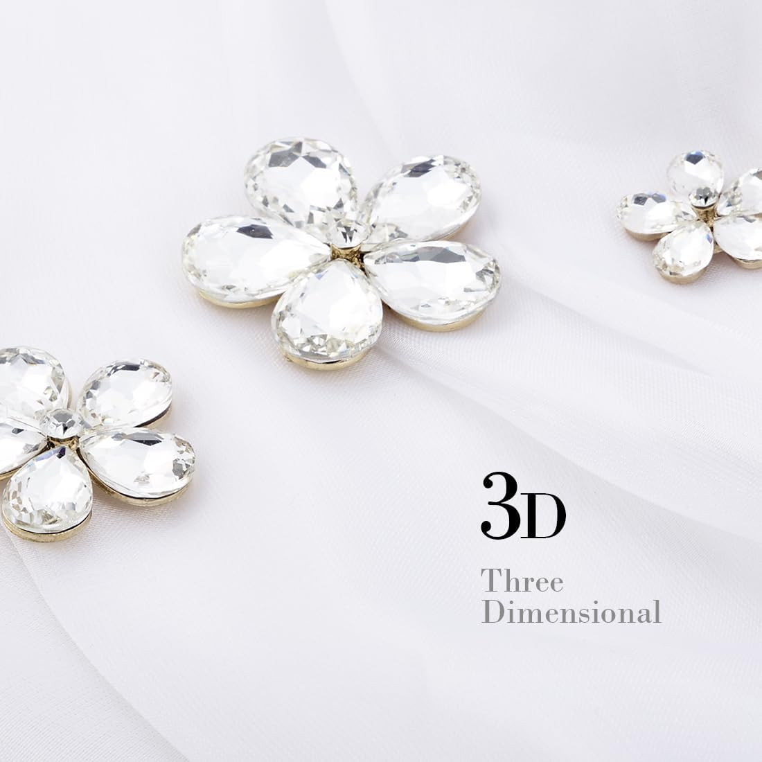 30 PCS Water Droplet Shaped Glass Rhinestones Flower Zinc Alloy Crystal Gems Flo