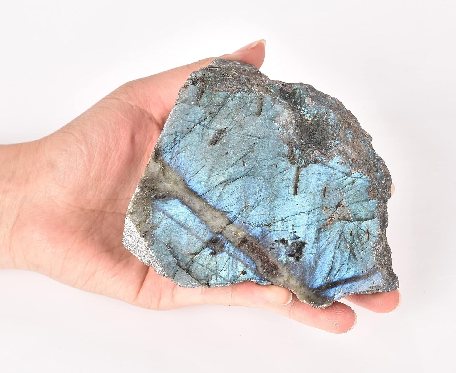 0.7-1.1 lbs Natural Labradorite Slab Irregular Shape One-Sided Polished Raw C…