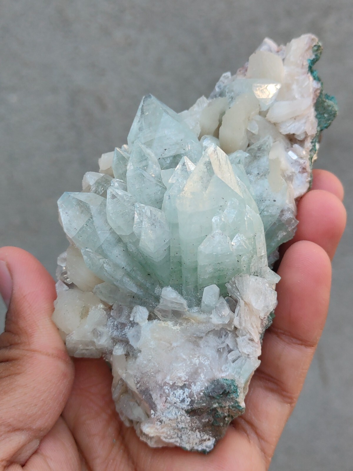 Green Apophyllite Flower on stilbite Matrix natural minerals Specimen