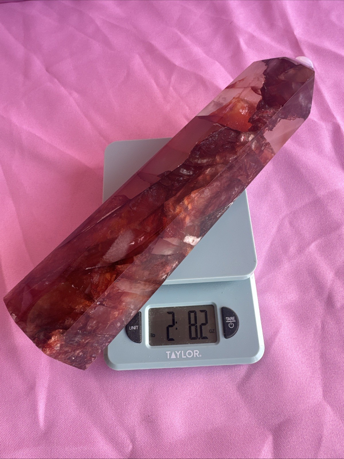 10” 2lb 8oz Fire Quartz/ Hematoid Quartz/ Quartz Tower Translucent Flashy/ Gemmy