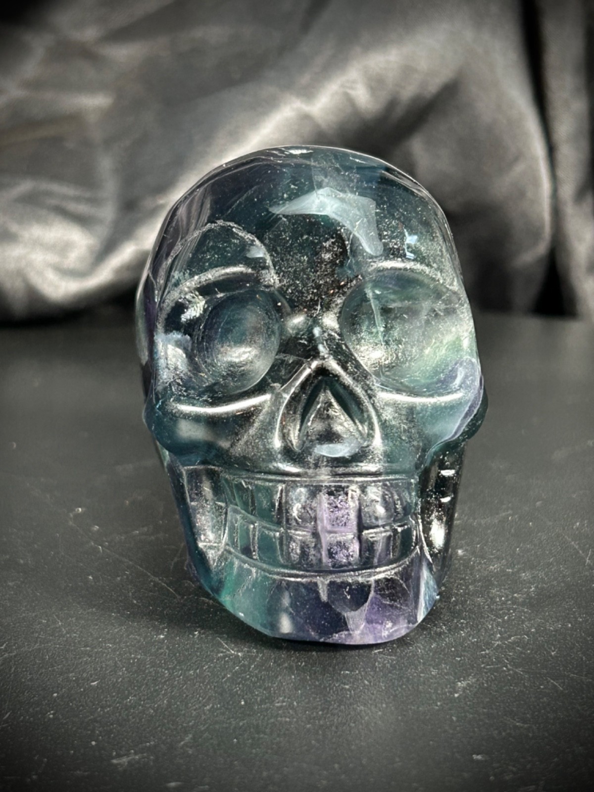 3.15″ Dark Blue, Green, & Purple Fluorite Skull 13.4oz (379 grams)
