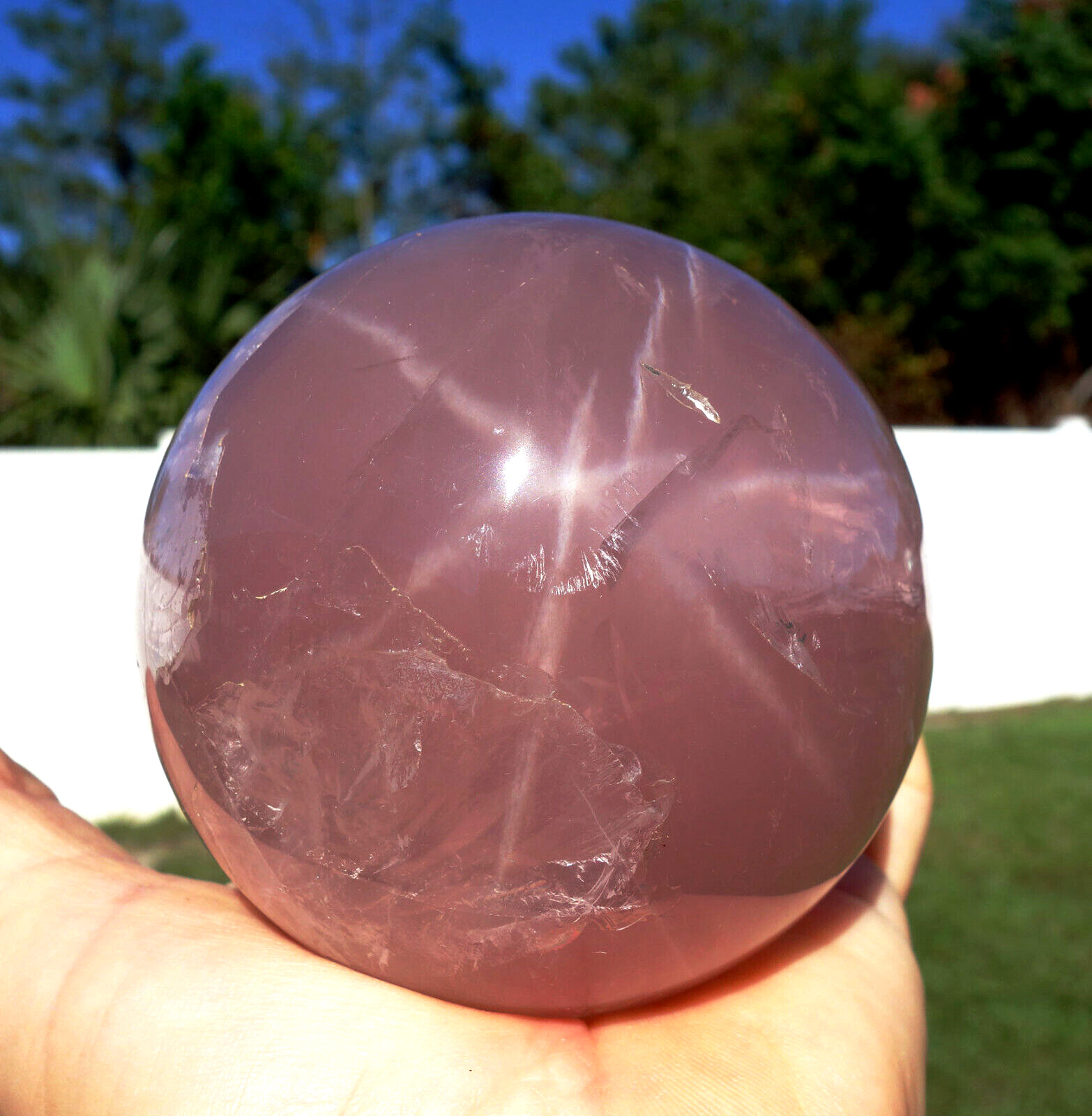 Rich Vivid PINK STAR ROSE Quartz Crystal Sphere Ball DEEP Fantastic COLOR