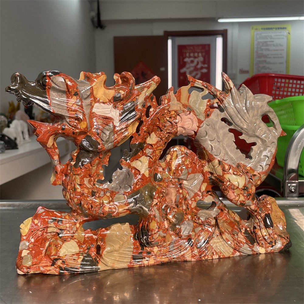6.9LB 11″Natural Nongken Jasper Dragon Decor Carved Quartz Crystal Energy Statue