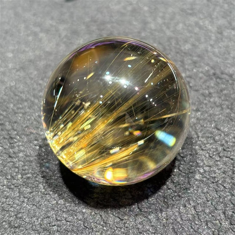 40.3mm Top Natural Clear Gold Quartz Rutilated Sphere Hair Crystal Ball Healing