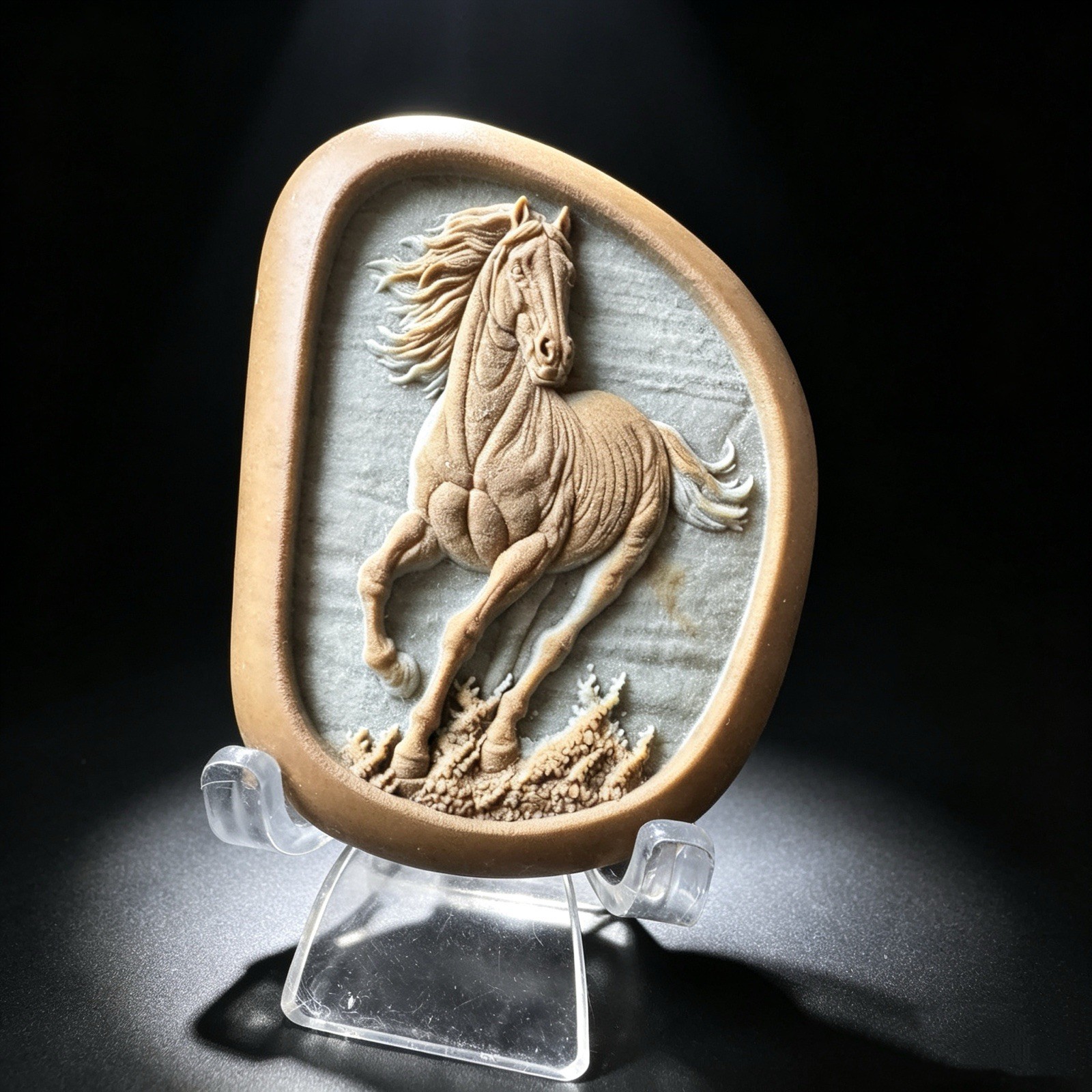 Natural Songhua Stone Finely Carved Horse, Collectible Crystal Desk Decor