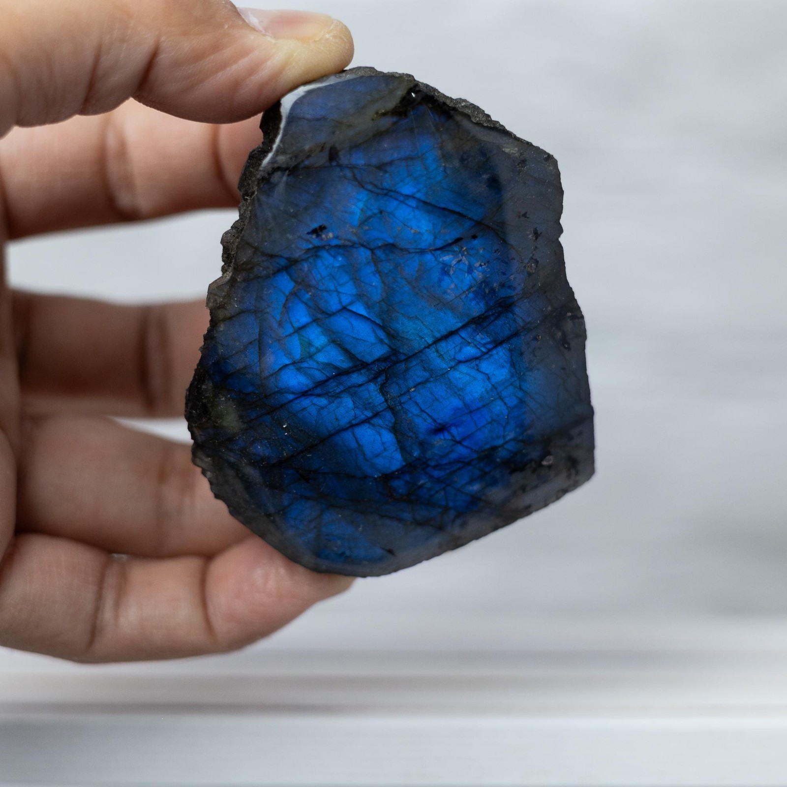 Labradorite Freeform Slab Polished Front Raw Back High Flash Crystal Gift