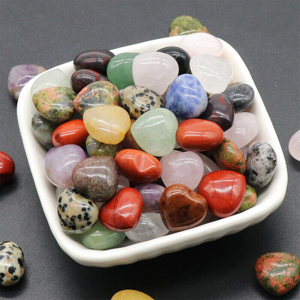 5PCS Natural Crystal Quartz Mini Puff Heart Pocket Palm Worry Stones Healing