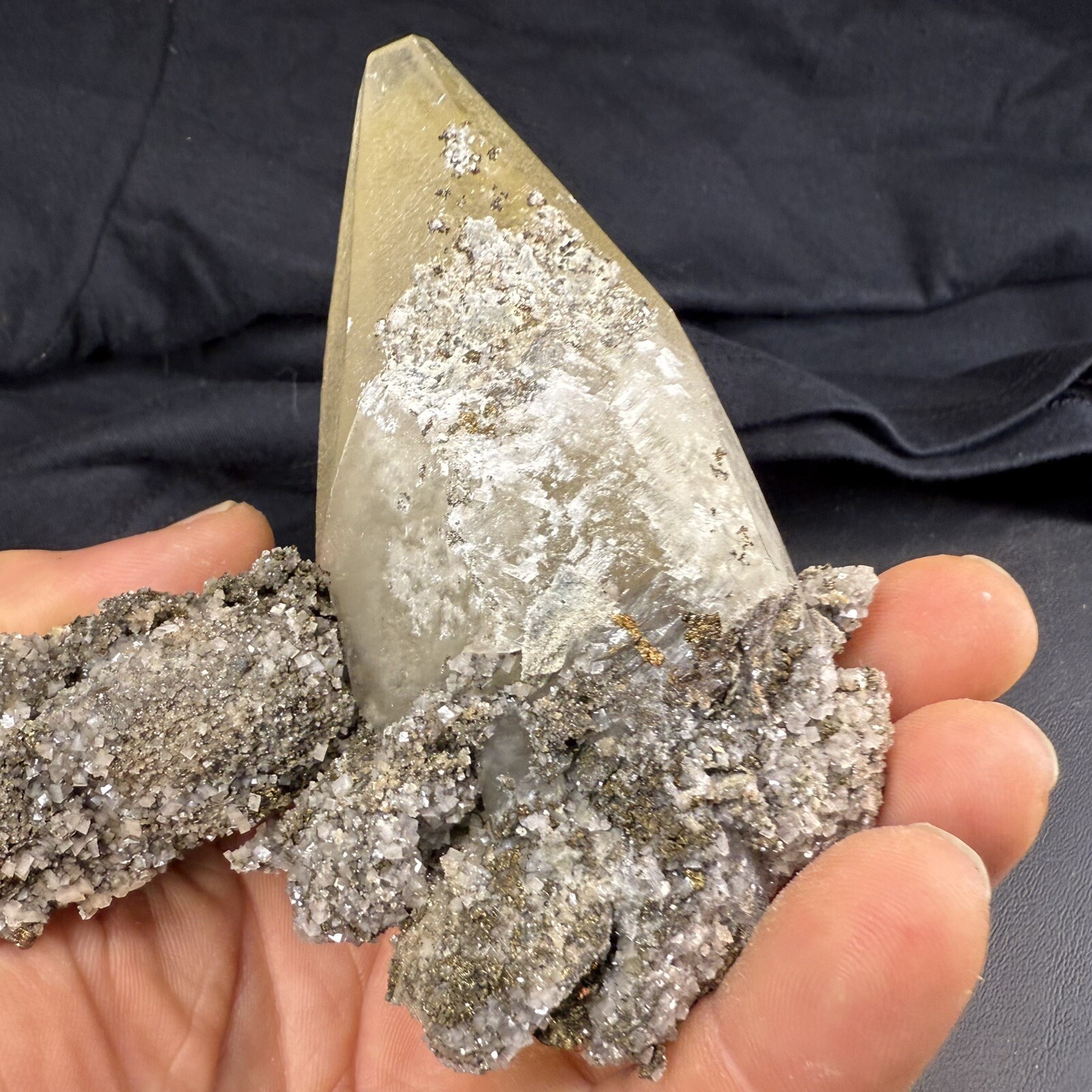Phantom Calcite Crystal on Chalcopyrite Pyrite Dolomite on Matrix / Missouri