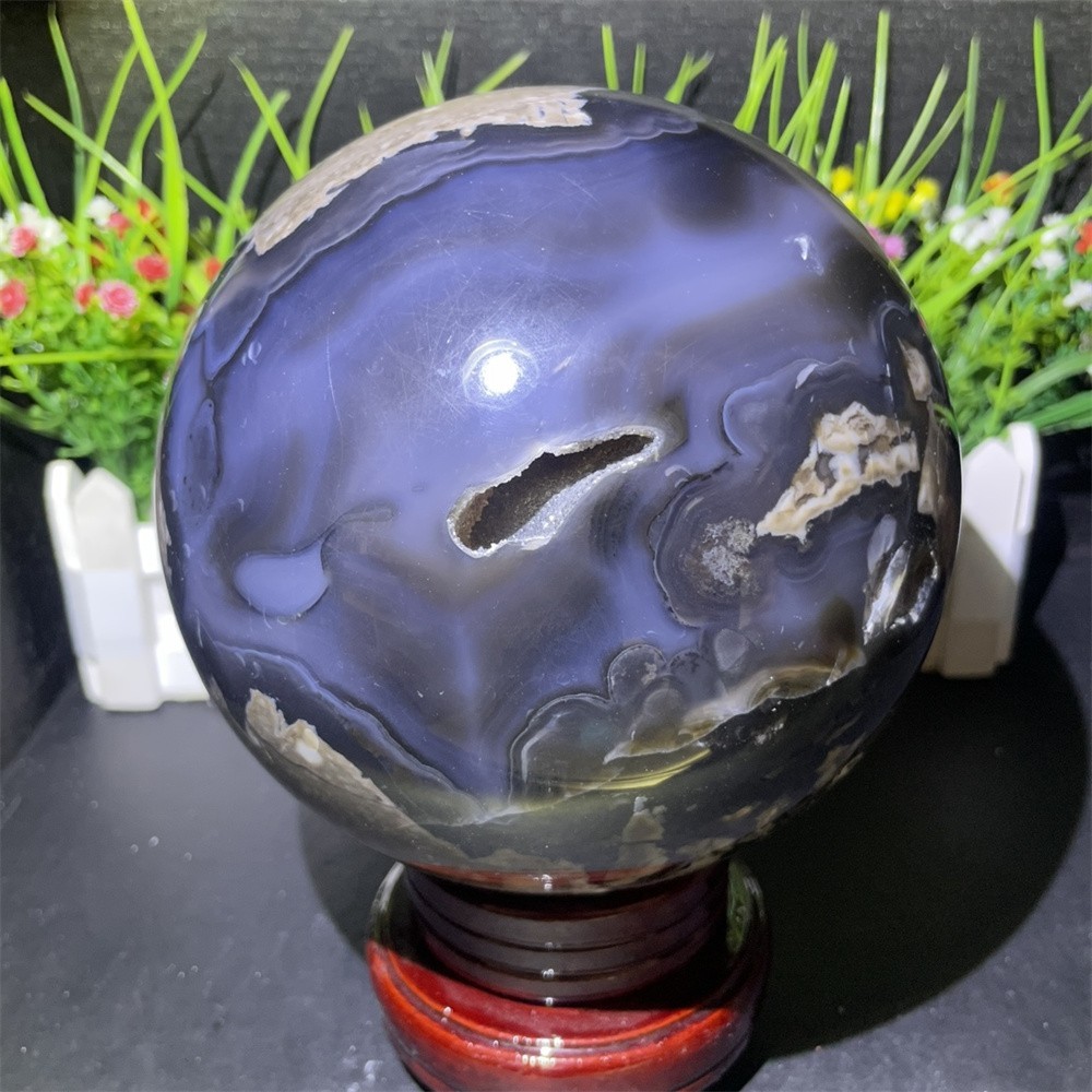 7.2LB 5.3″ Natural Fluorescent Agate Ball Sphere Crystal UV Reiki Decor