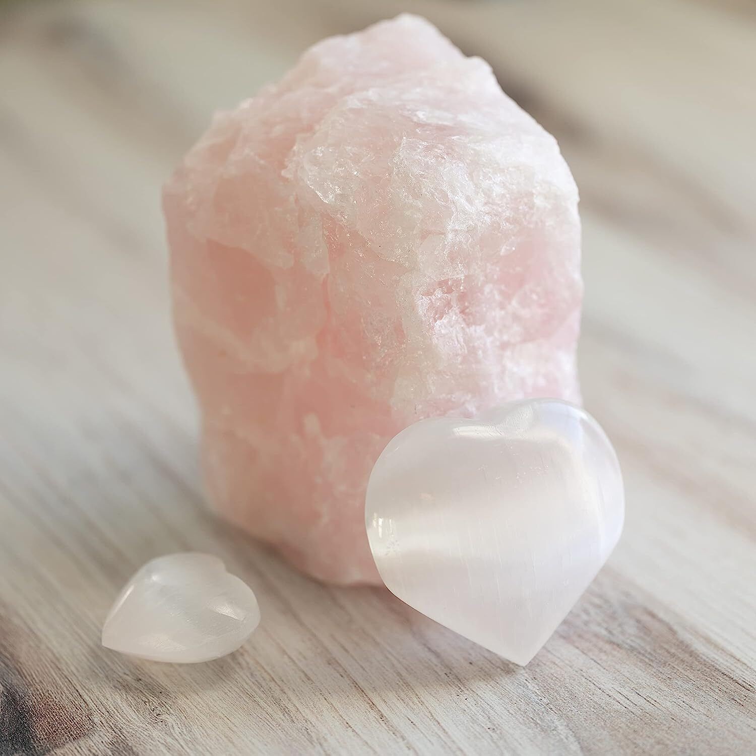 Selenite Crystal Heart Palm Stone, Polished Worry Stones, Fidget Stone, 2 pc Set