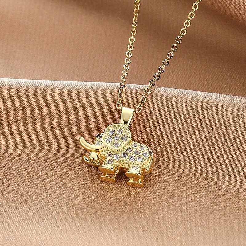 Women’s Fashion Jewelry Cubic Zircon Gold Elephant Pendant Necklace Gift 1PC