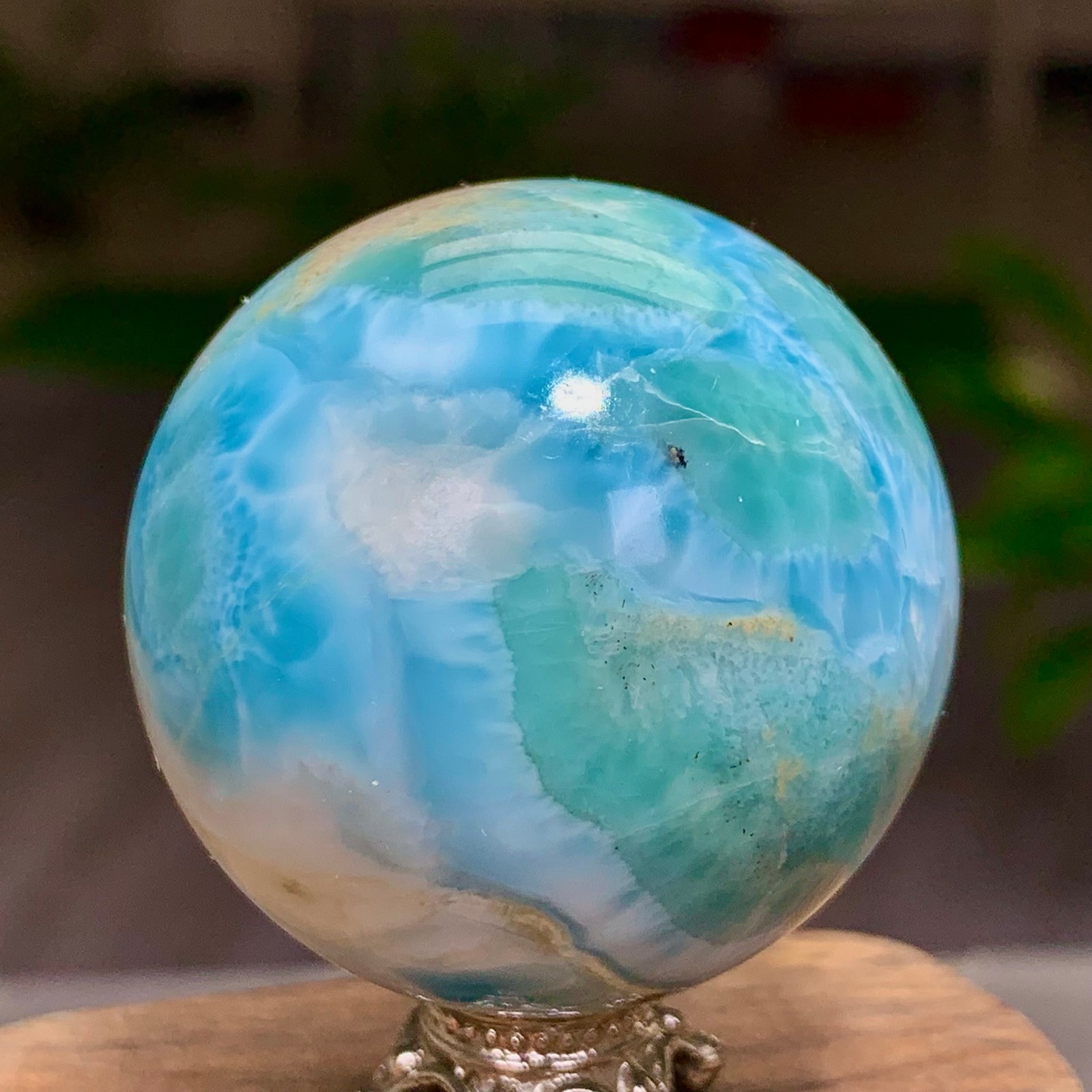 87G Natural larimar Gorgeous rough Crystal Sphere Ball Healing