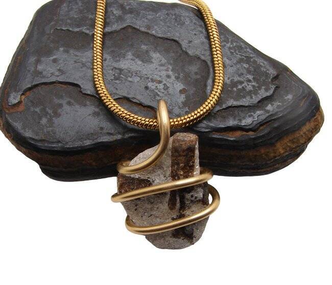 FAERY CROSS NATURAL RUSSIAN STAUROLITE PENDANT IN MERLIN’S GOLD BRONZE #53