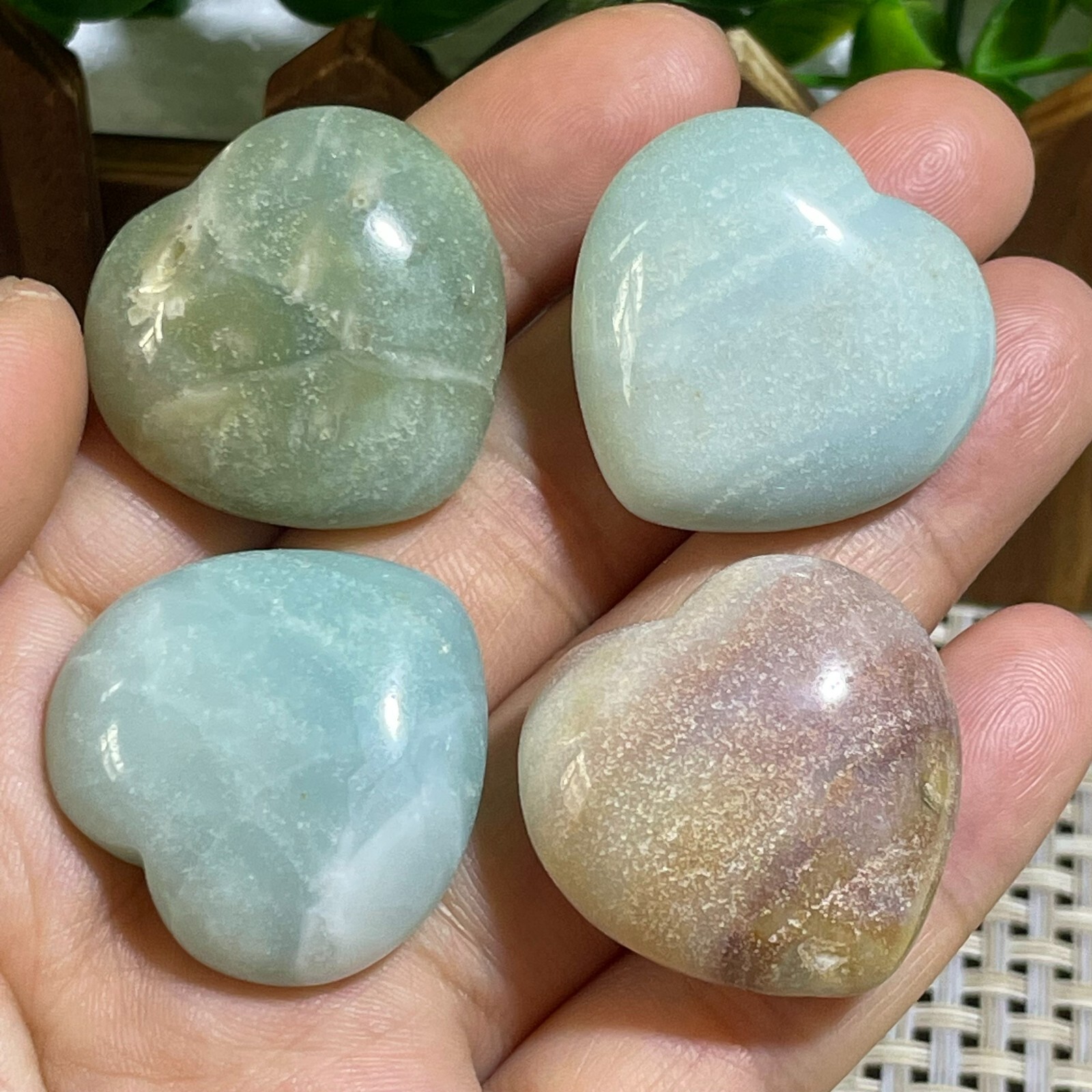 4pcs Amazon Sky Blue stone Heart raw stone rock Polished specimen madagescar A6