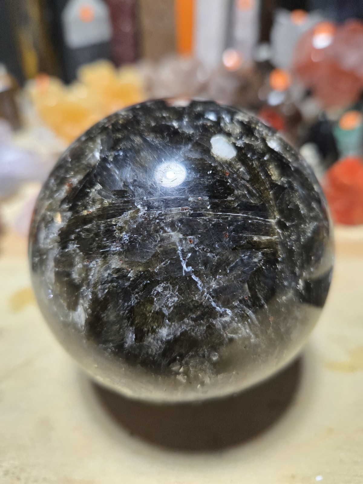 Large Rare High Quality Dark Green Tourmaline Sphere~3in O27