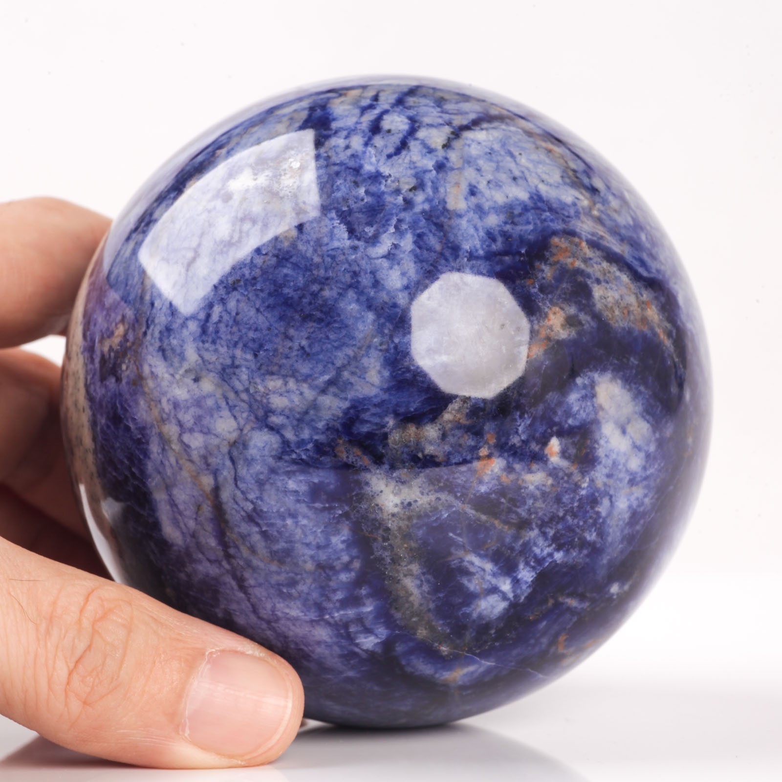 901g 86mm Deep Blue Sodalite Sphere Large Crystal Ball White Veins Healing