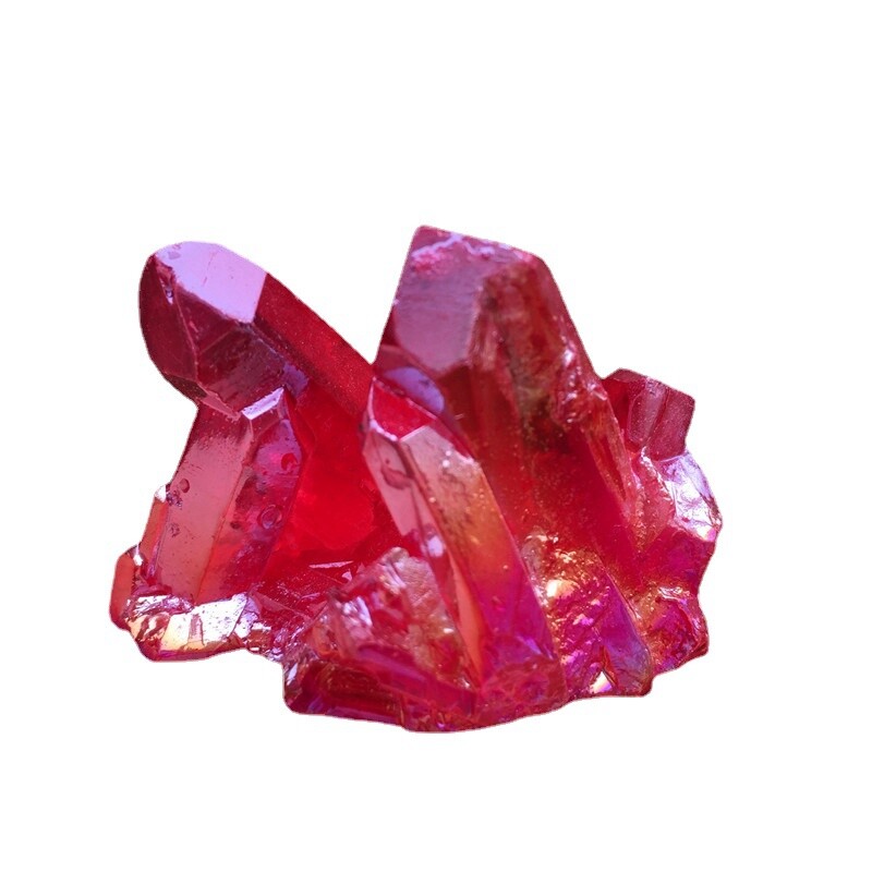 50g Natural Aura Red Titanium Geode Quartz Crystal Cluster Rough Gemstone Reiki