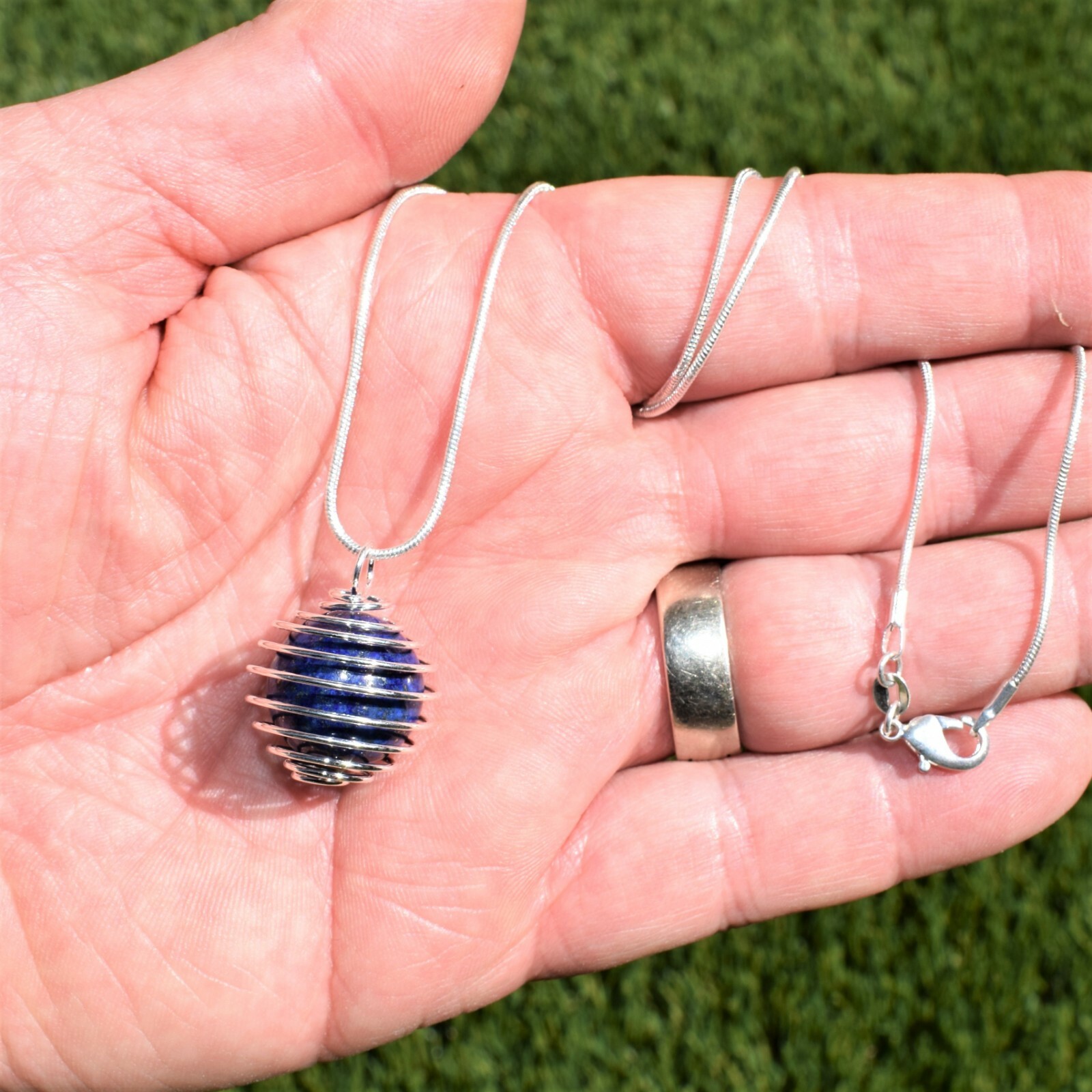 CHARGED Lapis Lazuli 16mm Sphere Pendant + 20″ Stainless Steel Chain & Charger